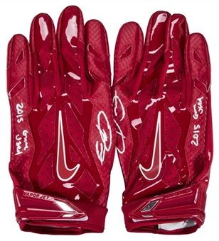 2015-16 Odell Beckham Jr. Game Used and Signed Nike Red Gloves (Beckham LOA)